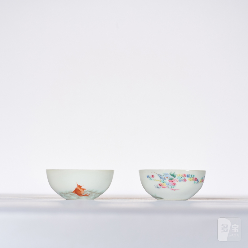 清道光 粉彩鱼化龙纹卧足杯一对 - 图6
